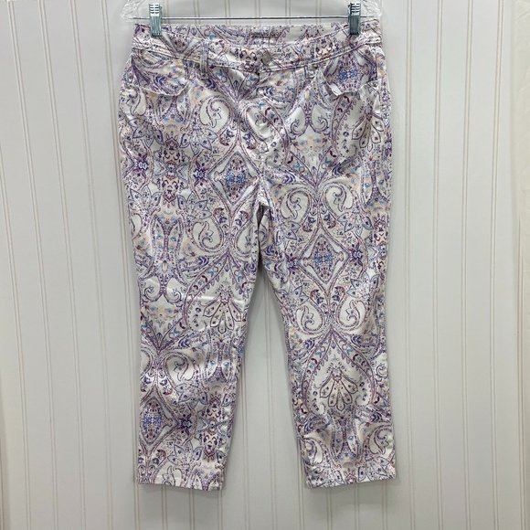 Chico's Womens Slim Leg Crop Floral Print Size 10 P - Picture 1 of 10